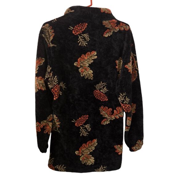 Black Mountain Vintage Black Pine Cone Print Bungee Zip Up Fleece Jacket Medium - Picture 2 of 4